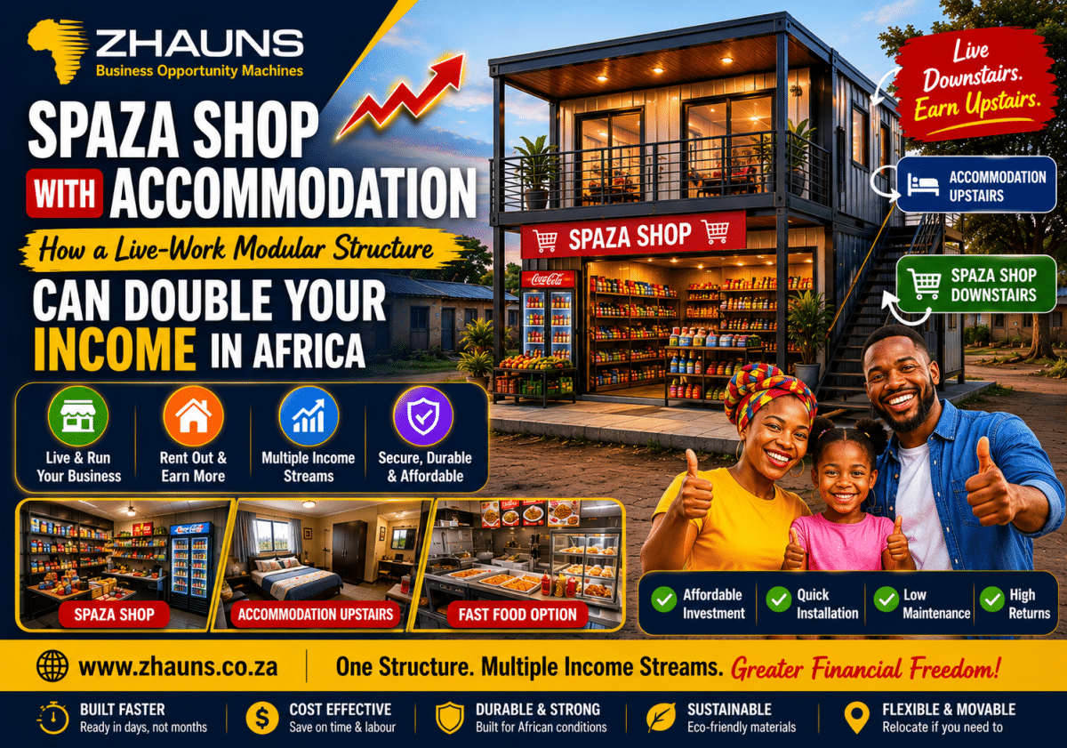 Spaza Shop with Accommodation: How a Live-Work Modular Structure Can Double Your Income in Africa
